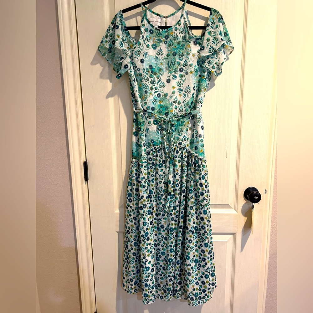 Floral Green and White Dress